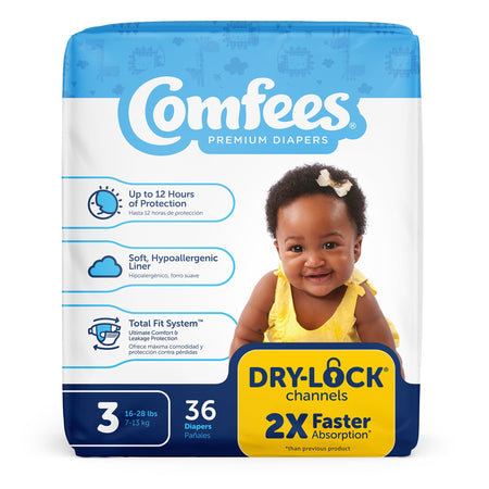 Attends Comfees Premium Diapers, Unisex, Baby, Tab Closure, Size 3 - Incontinence>Pediatric Diapers and Training Pants - A...
