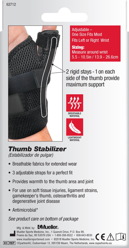 Thumb Stabilizer Mueller Sport Care® Adult One Size Fits Most D-Ring / Hook and Loop Strap Closure Left Hand Black - Ortho...
