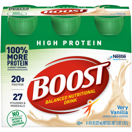 Boost High Protein Vanilla Complete Nutritional Drink, 8 oz. Bottle-Oral Supplement Boost High Protein Very Vanilla Flavor Liquid 8 oz. Bottle