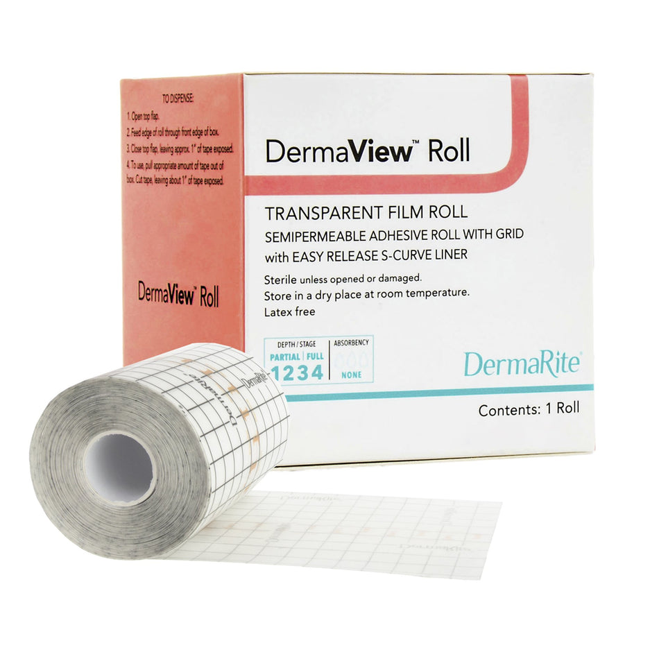 DermaView� Transparent Film Dressing, 4 Inch x 11 Yard-Transparent Film Dressing DermaView� 4 Inch X 11 Yard 2 Tab Delivery Roll Sterile