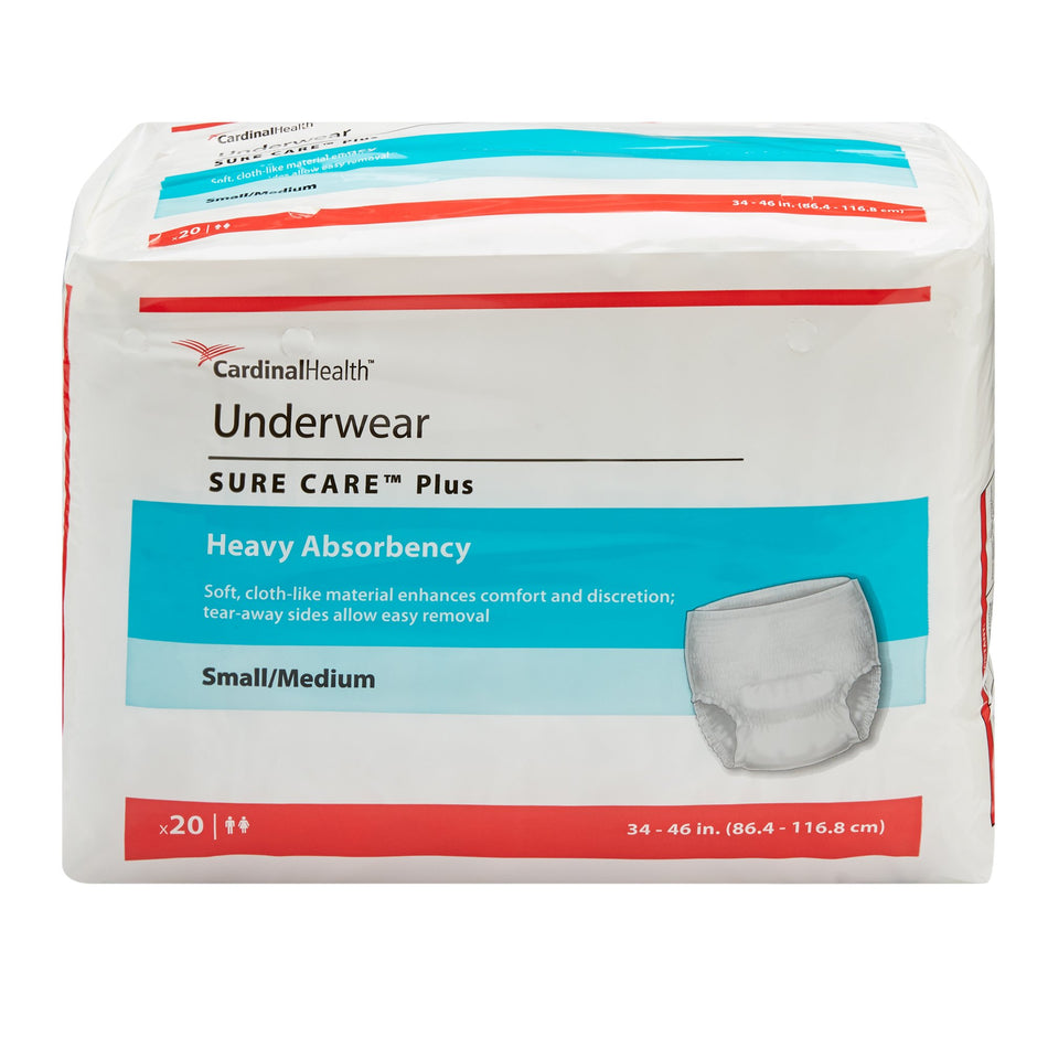 Sure Care Plus Heavy Absorbent Underwear, Medium-Unisex Adult Absorbent Underwear Sure Care Plus Pull On with Tear Away Seams Small / Medium Disposable Heavy Absorbency