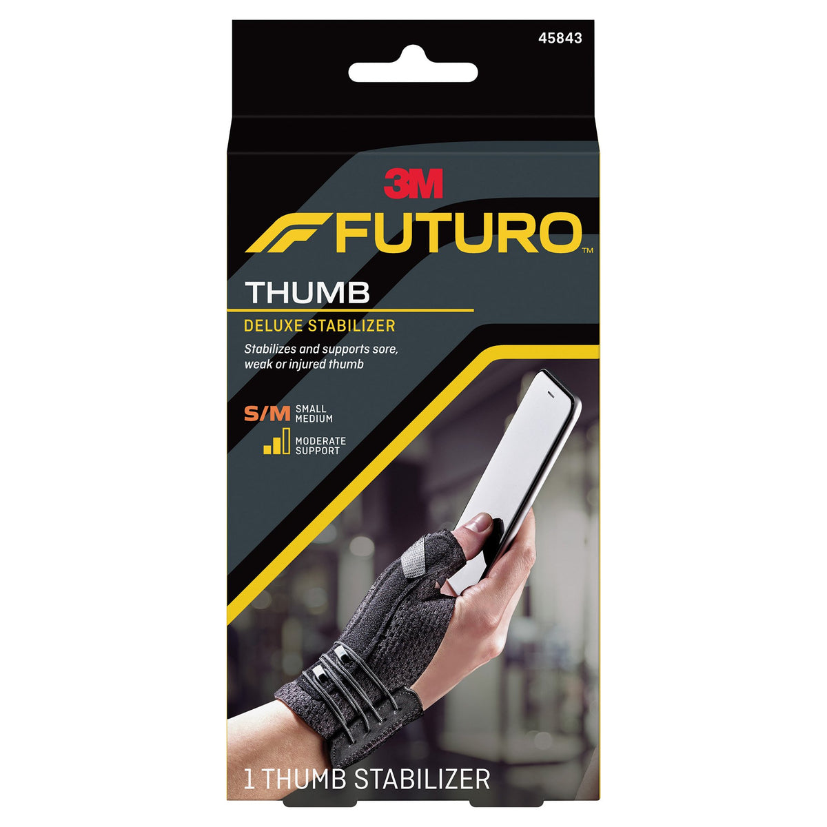 3M Futuro Deluxe Thumb Stabilizer, Small / Medium-Thumb Stabilizer 3M Futuro Deluxe Adult Small / Medium Lacing System Left or Right Hand Black