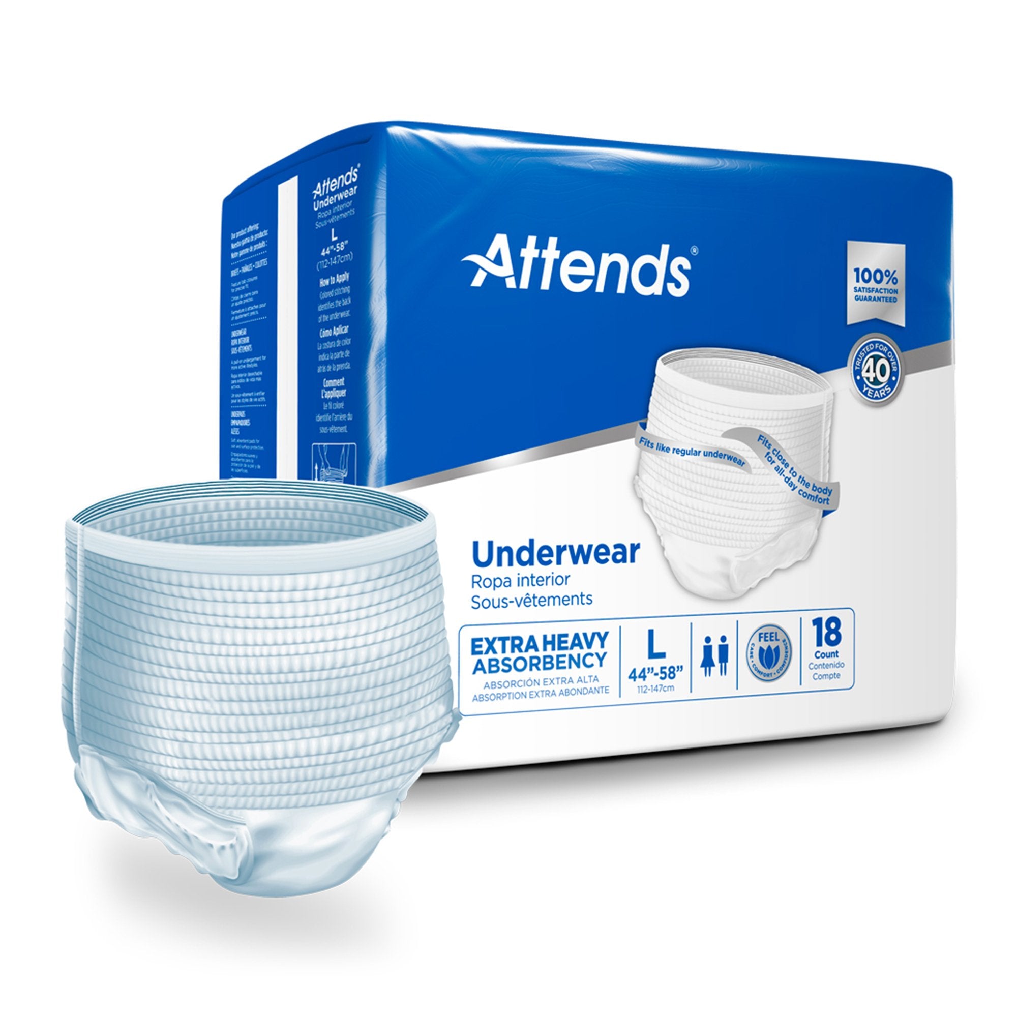 Attends Care Heavy Absorbent Underwear, Regular-Unisex Adult Absorbent Underwear Attends Care Pull On with Tear Away Seams Large Disposable Heavy Absorbency