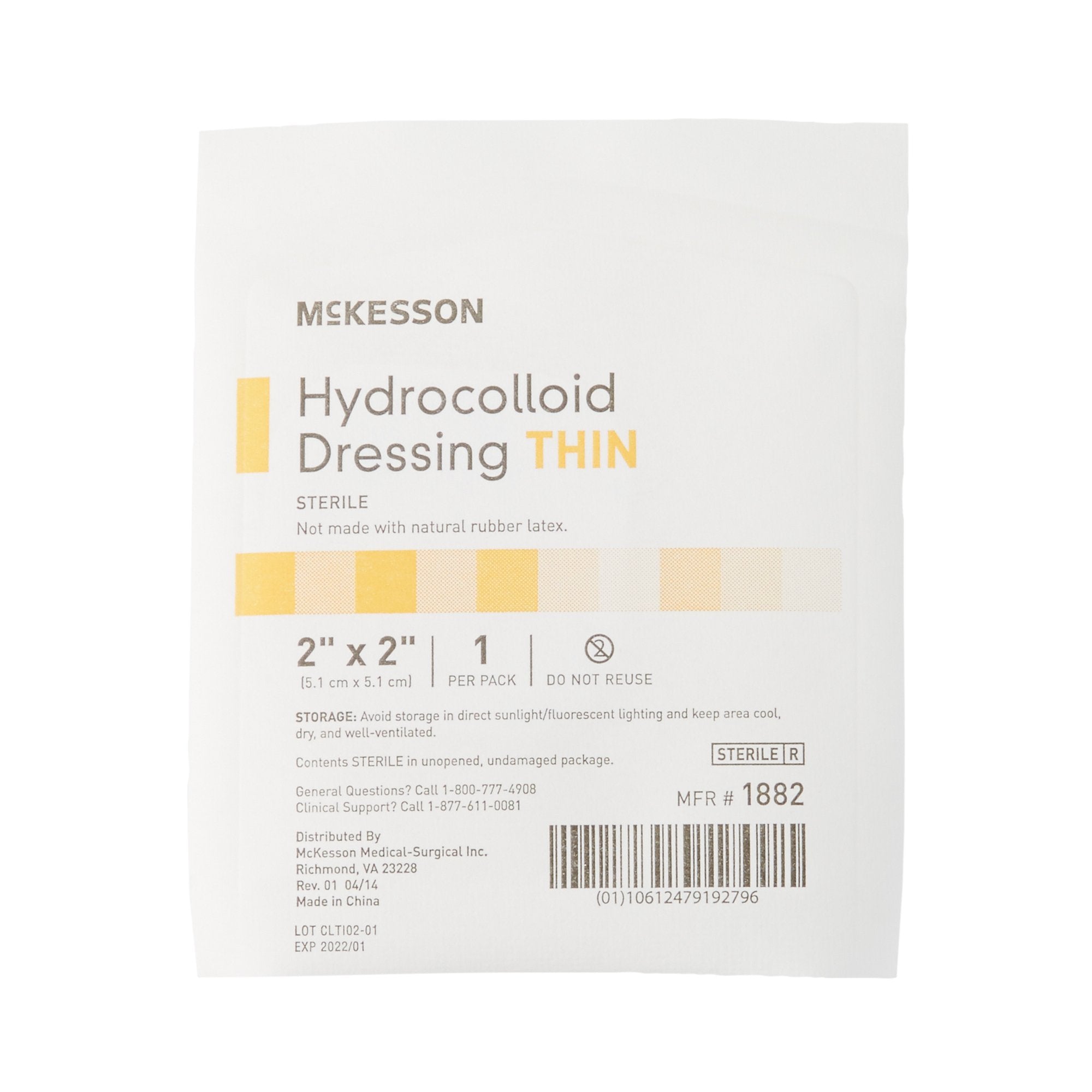 McKesson Hydrocolloid Dressing, 2 x 2 Inch-Thin Hydrocolloid Dressing McKesson Film Backing 2 X 2 Inch Square Hydrocolloid