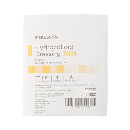 McKesson Hydrocolloid Dressing, 2 x 2 Inch-Thin Hydrocolloid Dressing McKesson Film Backing 2 X 2 Inch Square Hydrocolloid