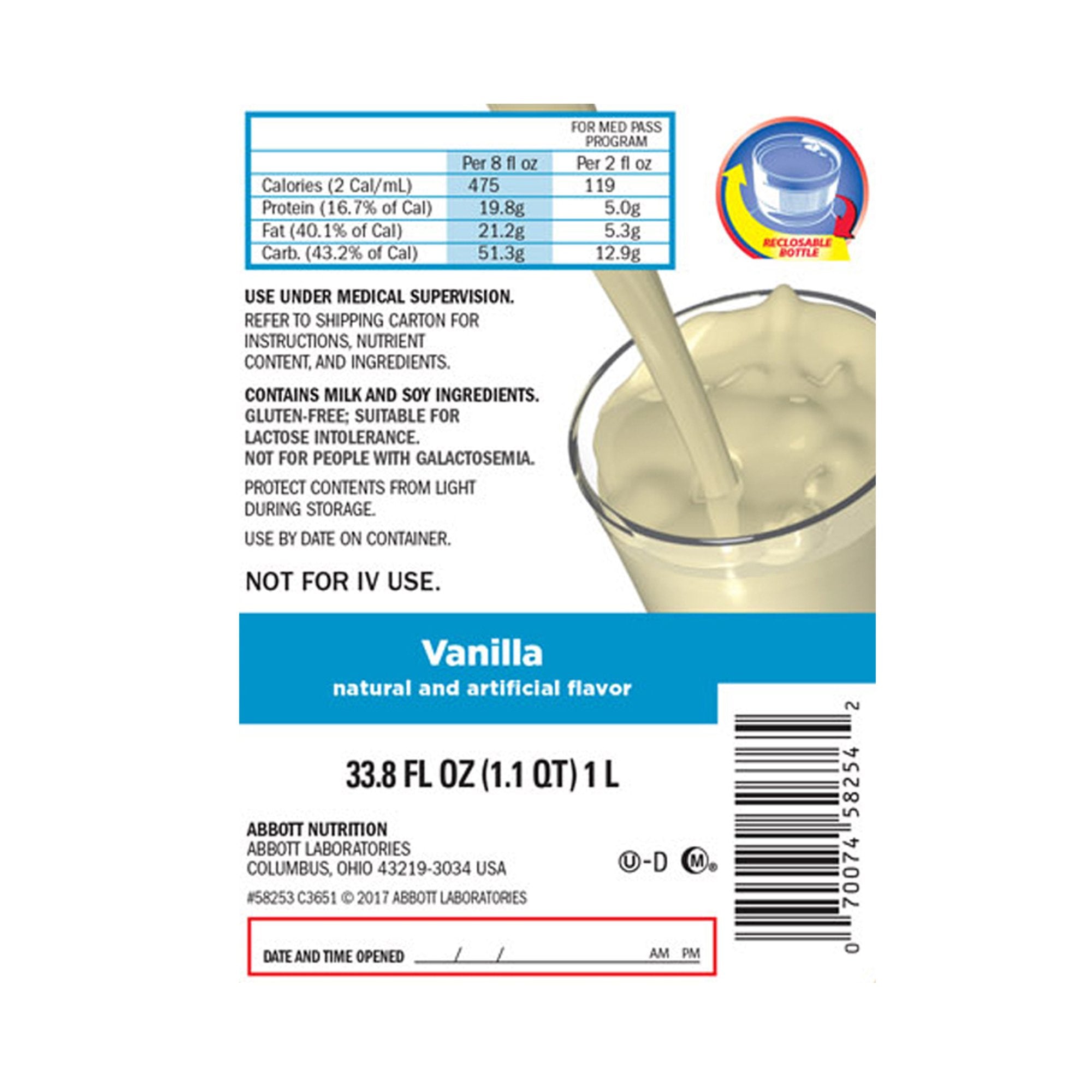 Hi-Cal Vanilla High-Calorie Oral Supplement, Ideal for Med Pass Program, 1 liter bottle-Oral Supplement Hi-Cal Vanilla Flavor Liquid 33.8 oz. Bottle