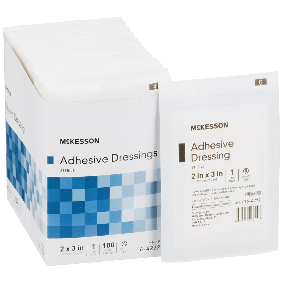 McKesson White Adhesive Dressing, 2 x 3 Inch-Island Dressing McKesson 2 X 3 Inch Rectangle Sterile