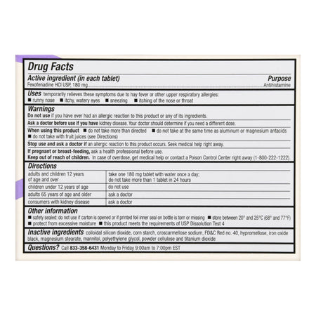 Foster & Thrive 24 Hour Allergy Relief Fexofenadine HCl USP 180 mg Tablets-Allergy Relief Foster & Thrive 180 mg Strength Tablet 30 per Box