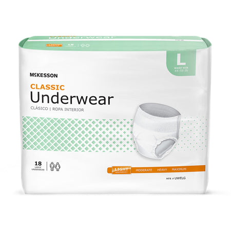 McKesson Classic Light Absorbency Incontinence Underwear, Large-Unisex Adult Absorbent Underwear McKesson Classic Pull On with Tear Away Seams Large Disposable Light Absorbency