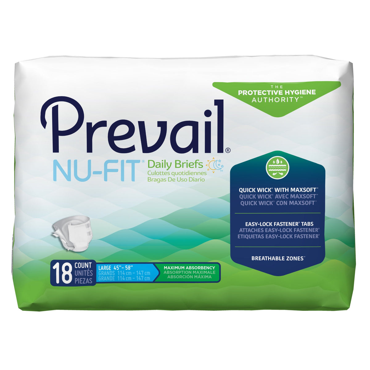 Prevail Nu-Fit Maximum Absorbency Incontinence Brief, Large-Unisex Adult Incontinence Brief Prevail Nu-Fit Large Disposable Heavy Absorbency