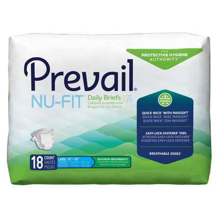 Prevail Nu-Fit Maximum Absorbency Incontinence Brief, Large-Unisex Adult Incontinence Brief Prevail Nu-Fit Large Disposable Heavy Absorbency