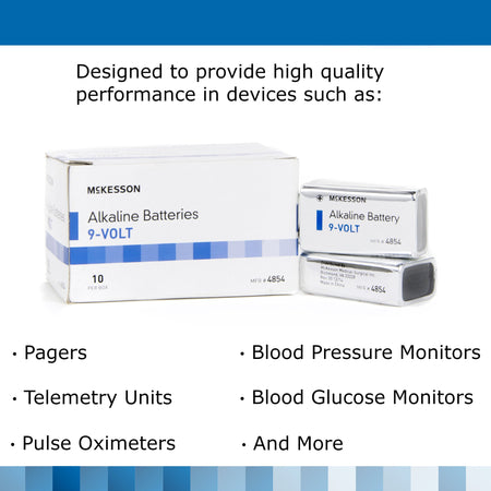McKesson Alkaline Battery, 9V Cell-Alkaline Battery McKesson 9V Cell 9V Disposable 10 Pack