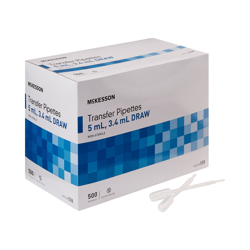 McKesson Transfer Pipette, 5 mL, 3.4 mL Draw Volume-McKesson Transfer Pipette 5 mL 0.5 to 1 mL Graduation Increments NonSterile