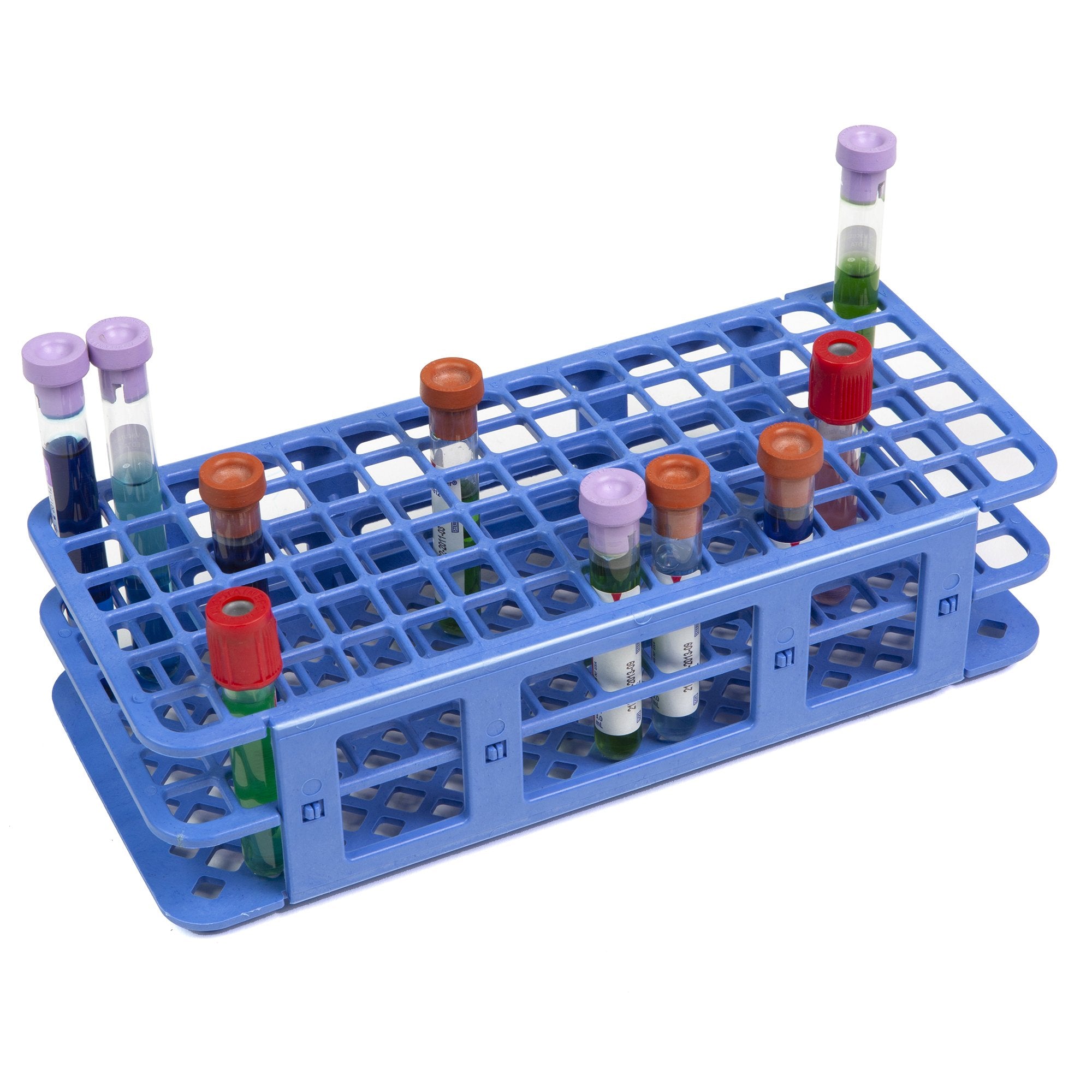 Heathrow Scientific Test Tube Rack, 2-2/5 x 4-1/8 x 9-2/3 Inch-Fold and Snap Test Tube Rack 90 Place 5 to 10 mL Tube Size Blue 2-2/5 X 4-1/8 X 9-2/3 Inch