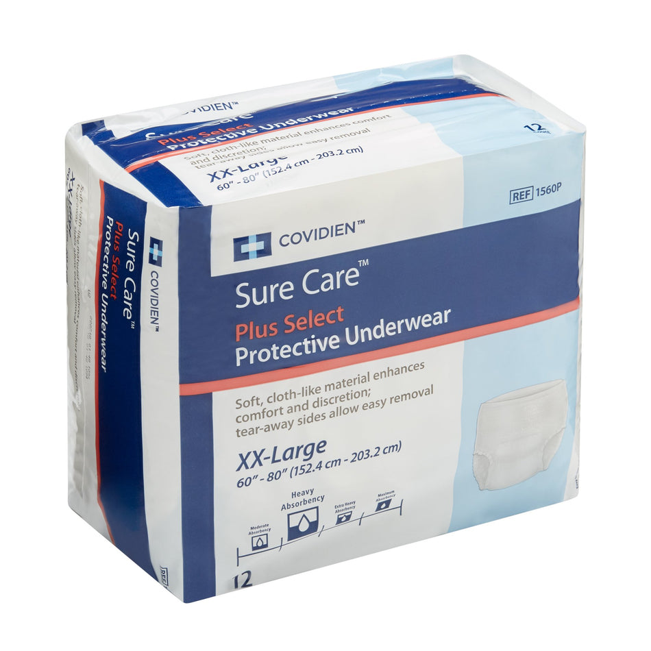 Sure Care Plus Heavy Absorbent Underwear, 2X-Large-Unisex Adult Absorbent Underwear Sure Care Plus Select Pull On with Tear Away Seams 2X-Large Disposable Heavy Absorbency