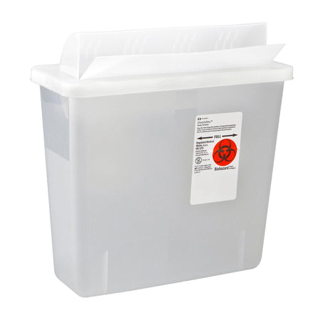 In-Room Multi-purpose Sharps Container, 3 Gallon, 16 x 13 x 6 Inch-Sharps Container In-Room Translucent Base 16-1/4 H X 13-3/4 W X 6 D Inch Horizontal Entry 3 Gallon