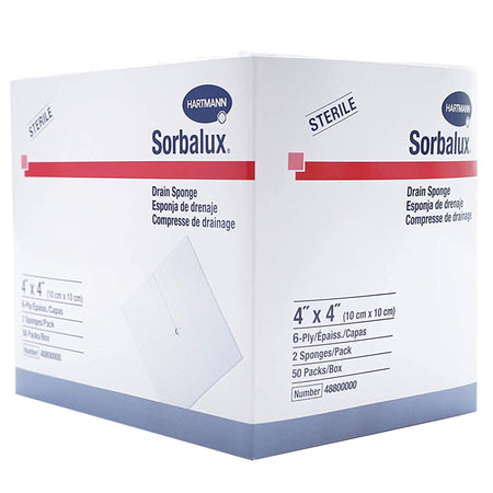 Sorbalux Drain Sponge, 4 x 4 Inch, 6-Ply-Drain Sponge Sorbalux 4 x 4 inch 6-Ply Sterile 2 per Pack