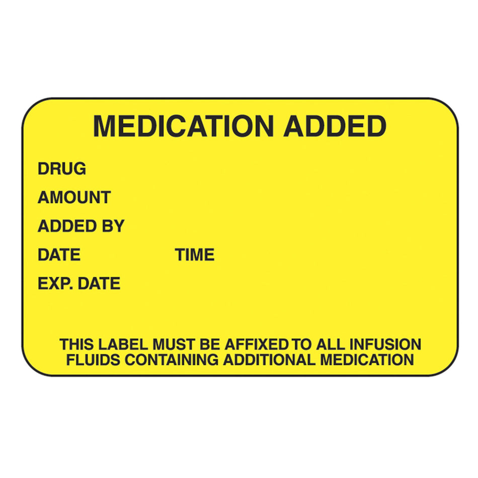 Indeed Medication Instruction Advisory Label-Pre-Printed Label Indeed Anesthesia Label Yellow Paper Medication Added Drug_Amount_Added by_Date_ Black Medication Instruction 1-3/4 X 2-3/4 Inch