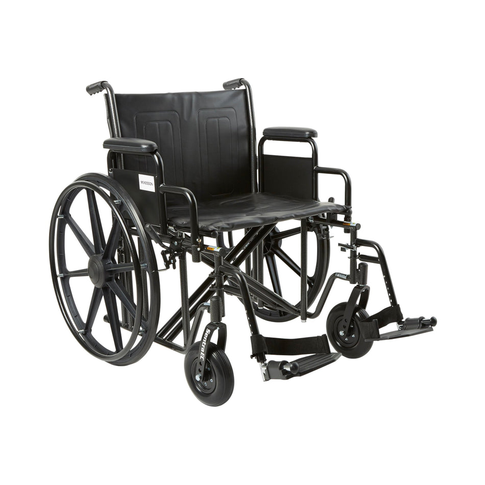 McKesson Bariatric Wheelchair, 22 Inch Seat Width-Bariatric Wheelchair McKesson Dual Axle Desk Length Arm Swing-Away Footrest Black Upholstery 22 Inch Seat Width Adult 450 lbs. Weight Capacity
