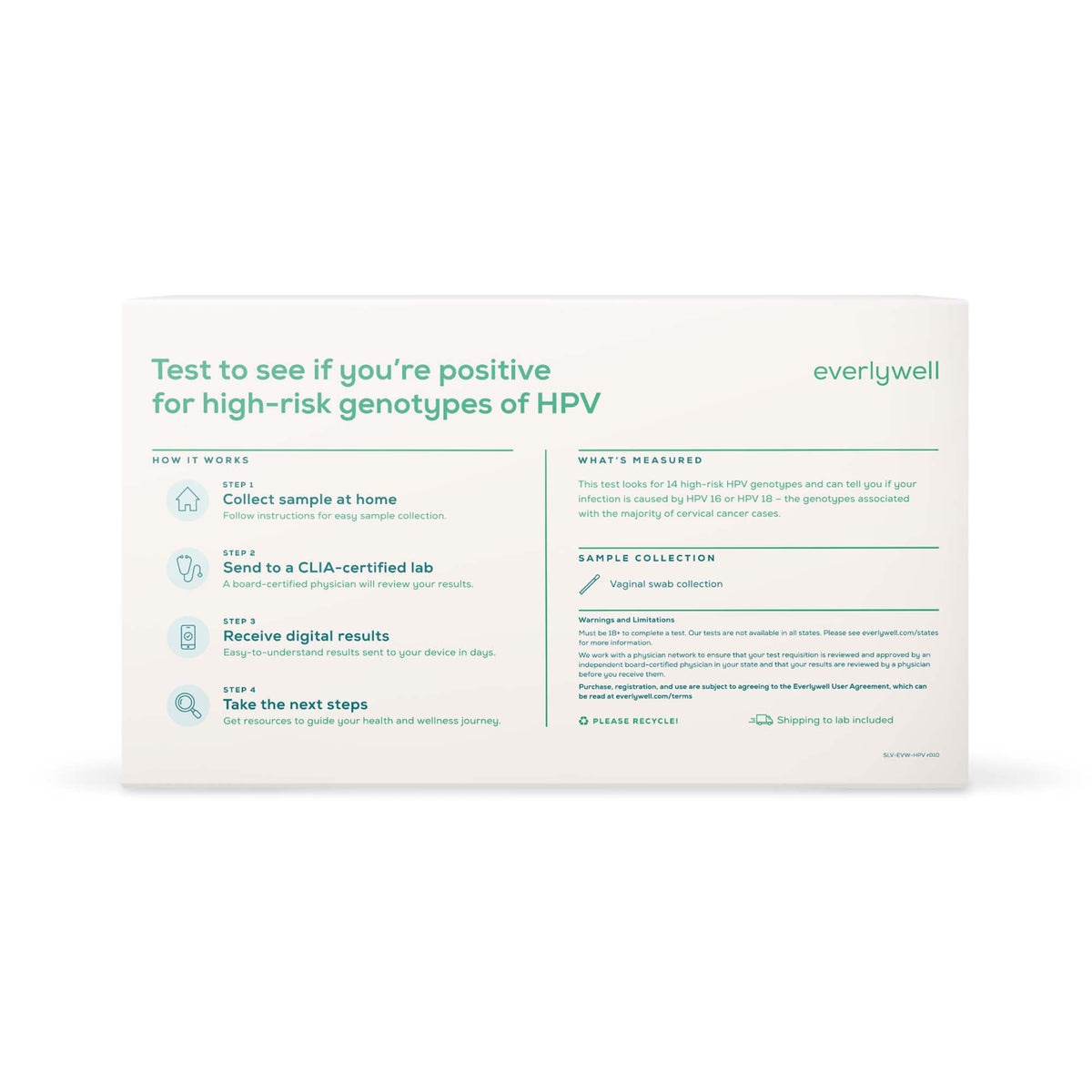 Everlywell HPV Test-Specimen Collection and Transport Kit Everlywell Collection Tube Sterile