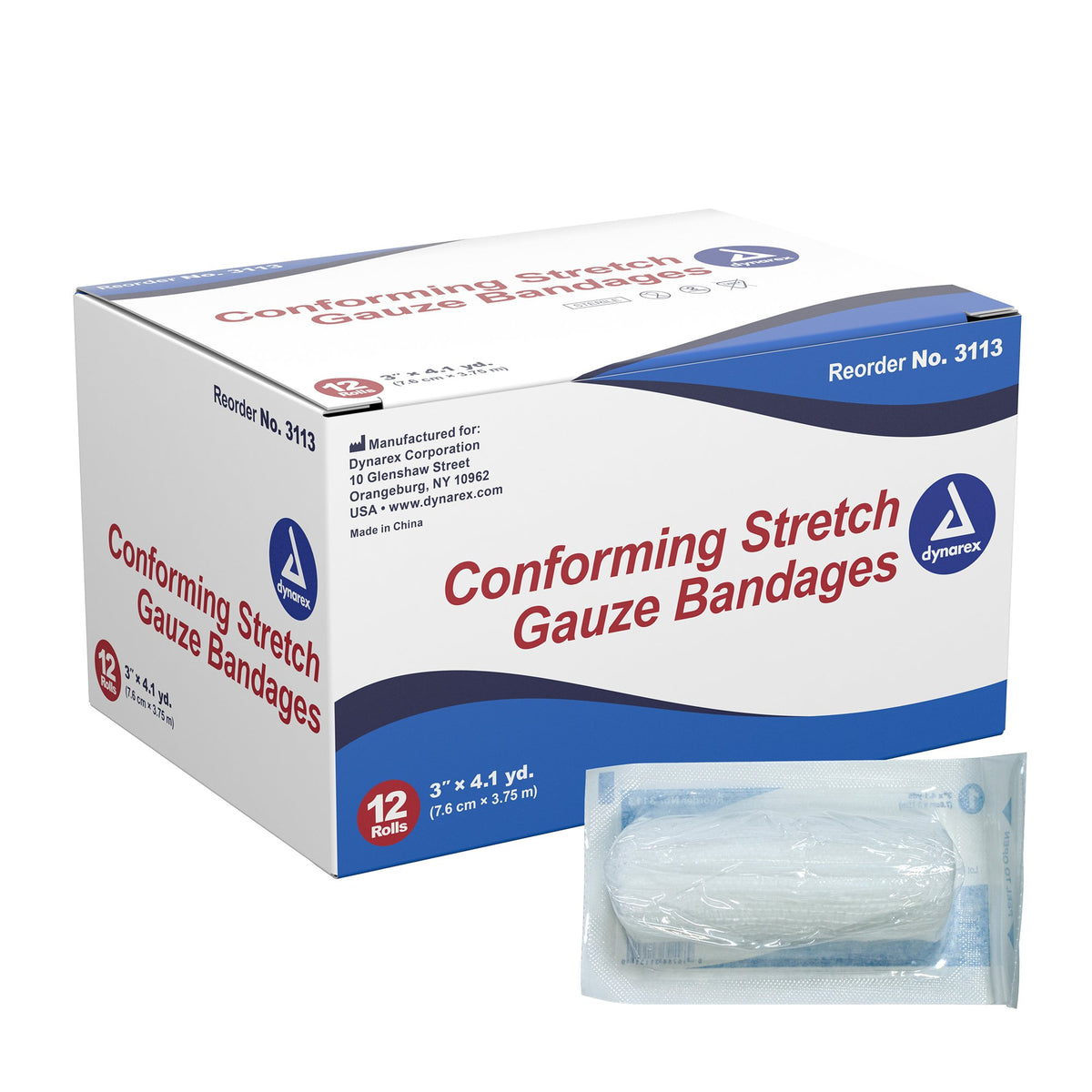dynarex� Sterile Conforming Bandage, 3 Inch x 4-1/10 Yard-Conforming Bandage Dynarex� 3 Inch X 4-1/10 Yard 1-Ply Sterile 1 per Pouch
