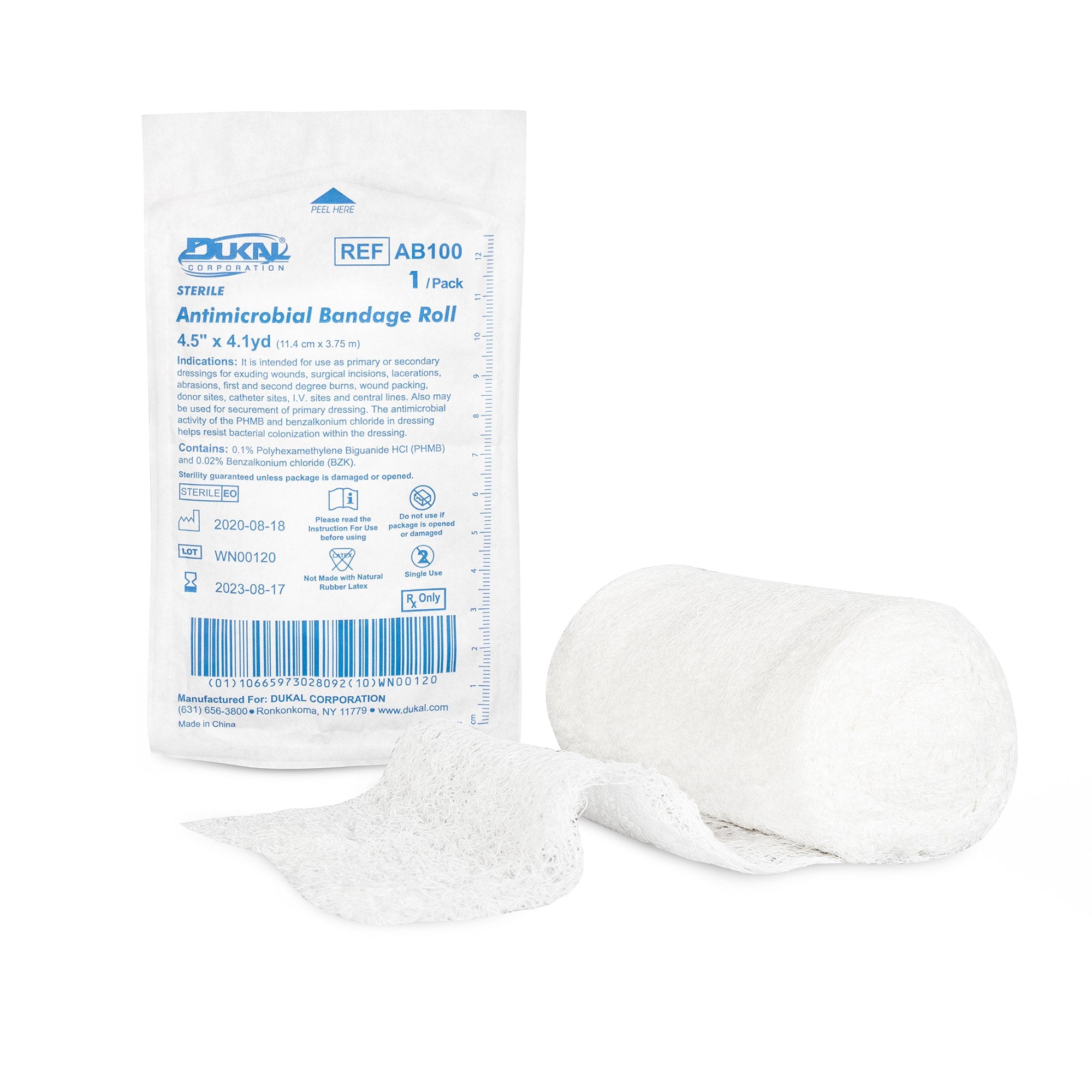 Dukal Sterile Antimicrobial Conforming Bandage, 4 Inch x 4-1/10 Yard-Antibacterial Fluff Bandage Roll Dukal 4 Inch X 4.1 Yard Sterile 1 per Pack