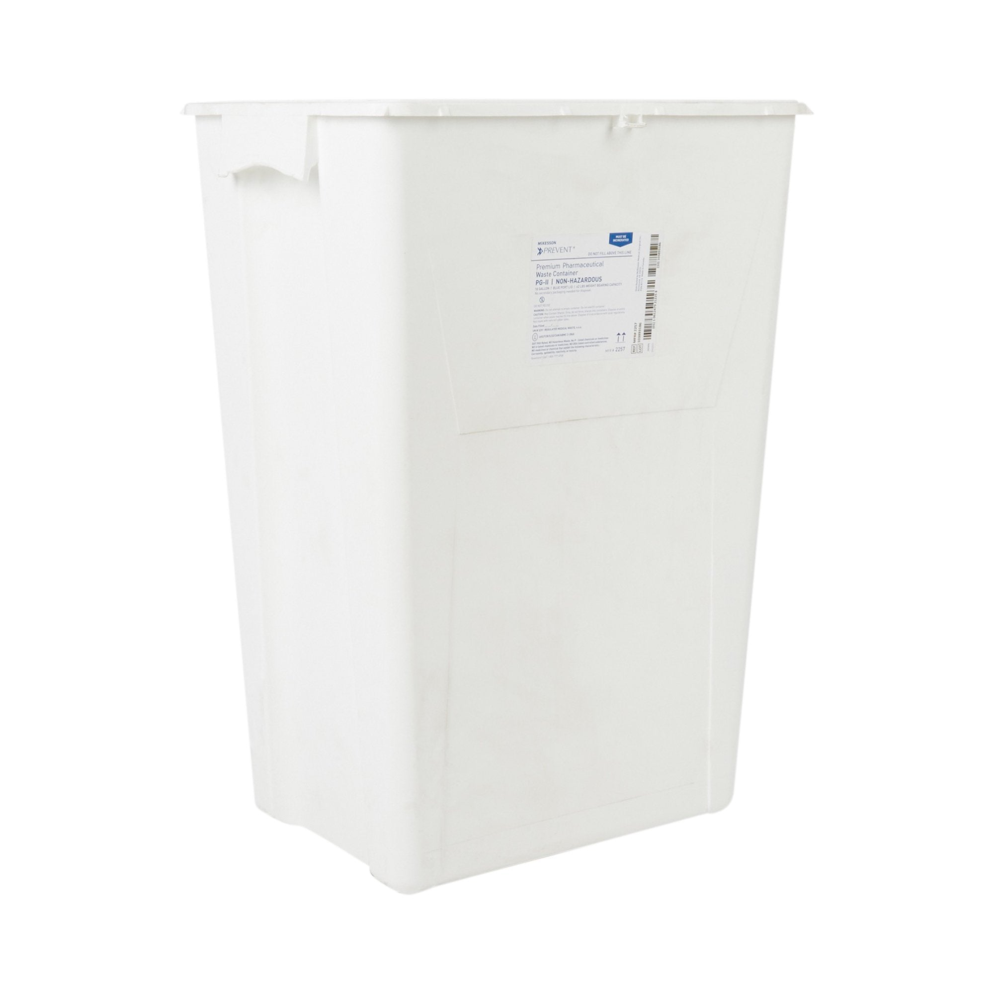 McKesson Prevent Pharmaceutical Waste Container, 18 Gallon, 24-3/5 x 17-3/10 x 13 Inch-Pharmaceutical Waste Container McKesson Prevent White Base 24-3/5 H X 17-3/10 W X 13 L Inch Vertical Entry 18 Gallon