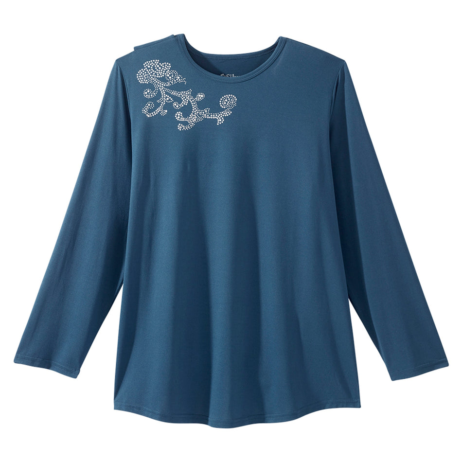 Silverts Open Back Adaptive Shirt, Large, Dark Blue-Adaptive Shirt Silverts Large Navy Blue Without Pockets Long Sleeve Female