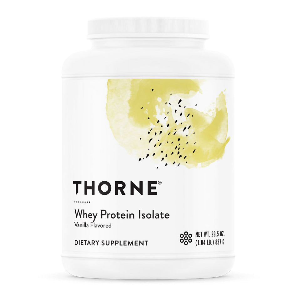 Thorne Whey Protein Isolate Dietary Supplement, Vanilla Flavor-Oral Supplement THORNE Whey Protein Isolate Vanilla Flavor Powder 29.5 oz. Canister