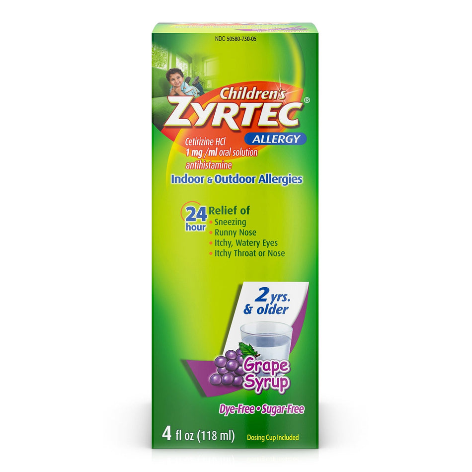 Zyrtec Children's 24 Hour Allergy Syrup, Grape-Children's Allergy Relief Zyrtec 1 mg / 1 mL Strength Solution 4 oz.
