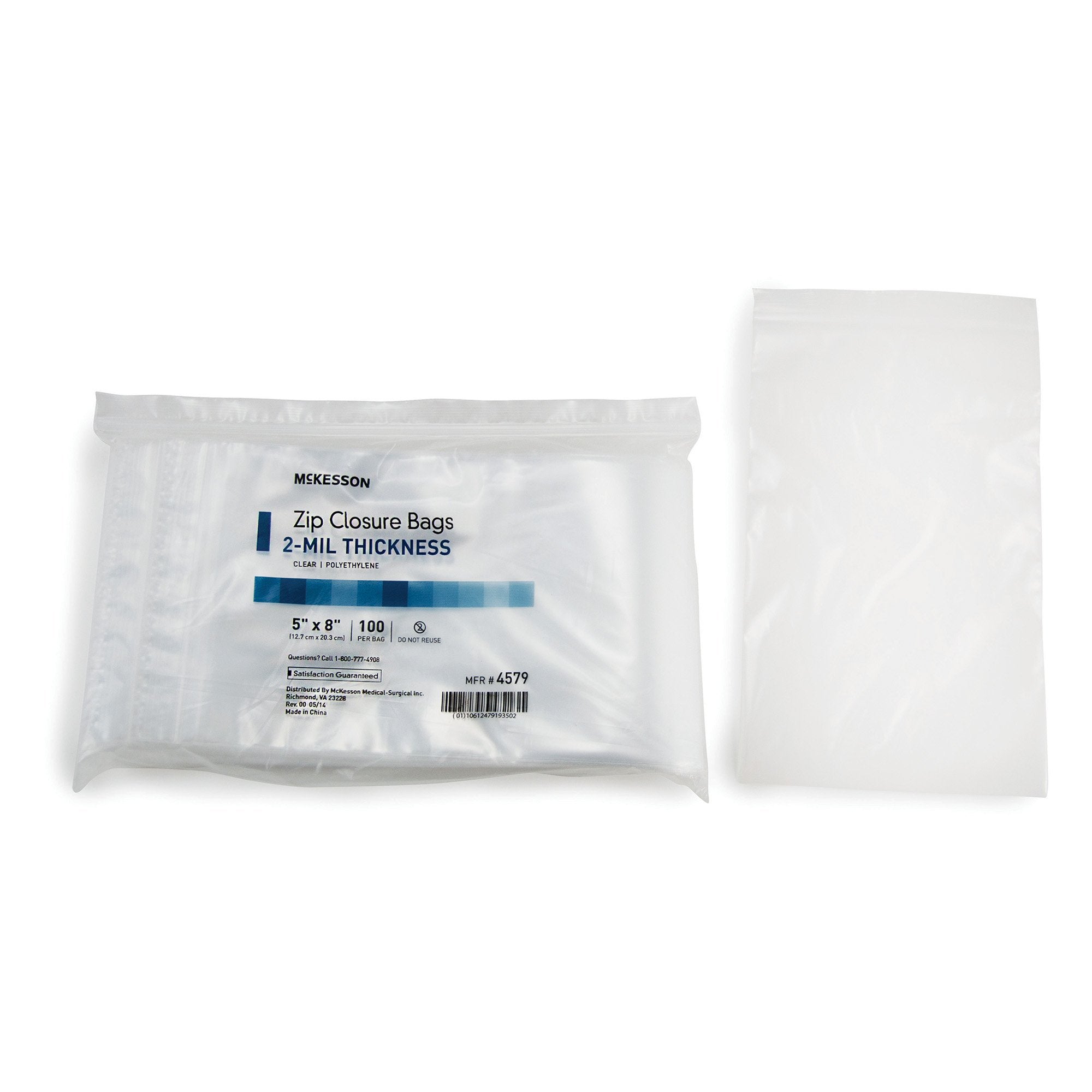 McKesson Zip Closure Bag, 5 x 8 Inch-Reclosable Bag McKesson 5 X 8 Inch Polyethylene Clear Zipper Closure