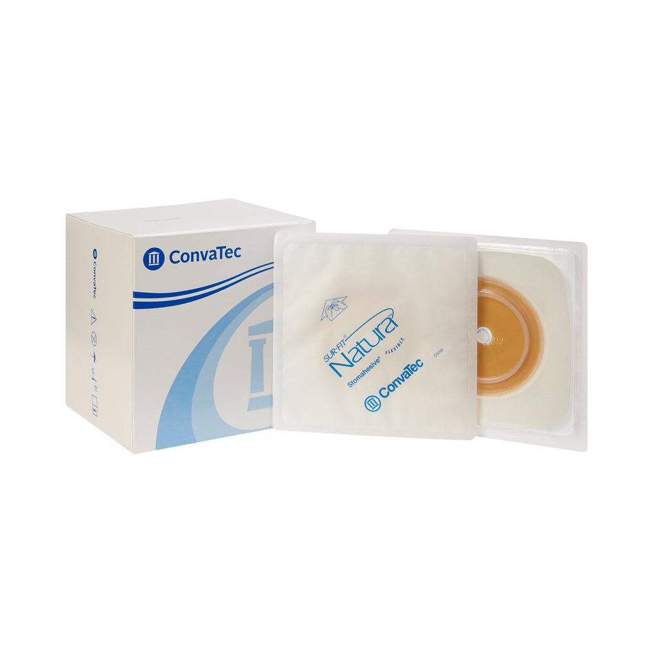 Sur-Fit Natura Colostomy Barrier With 1 3/8-1 Inch Stoma Opening, White-"Ostomy Barrier Sur-Fit Natura Trim to Fit, Standard Wear Stomahesive Adhesive 57 mm Flange Sur-Fit Natura System Hydrocolloid 1-3/8 to 1-3/4 Inch Opening 5 X 5 Inch"