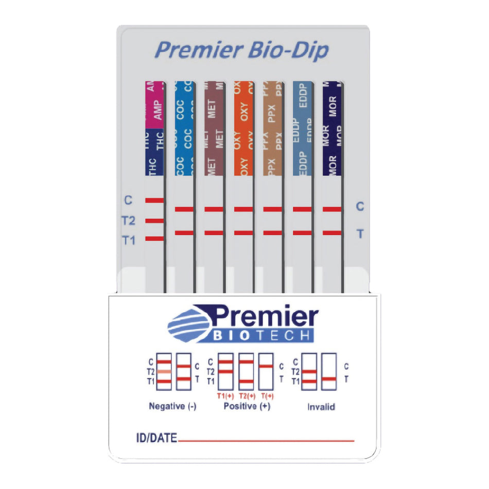 Bio-Dip 13-Drug Panel Drugs of Abuse Test Kit-"Drugs of Abuse Test Kit Premier Bio-Dip AMP, BAR, BUP, BZO, COC, mAMP/MET, MDMA, MTD, OPI, OXY, PCP, TCA, THC 50 25 Tests CLIA Waived"