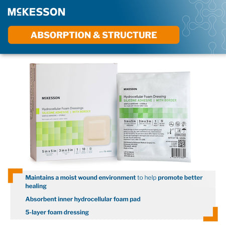 McKesson 5 x 5 Inch Five-Layer Hydrocellular Foam Dressing w/ 2 x 2 Inch Border - Wound Care>Advanced Wound Care>Foam Dres...