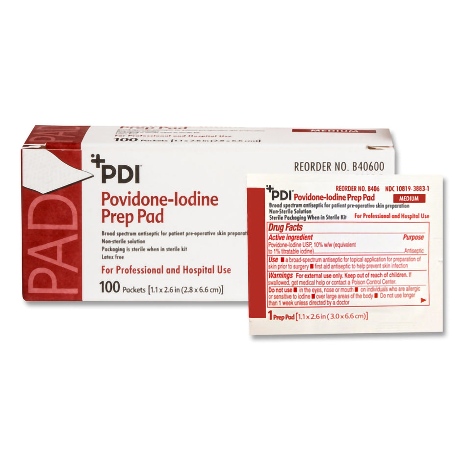 PDI PVP Prep Pad, Medium-PVP Prep Pad PDI 10% Strength Povidone-Iodine Individual Packet Medium NonSterile