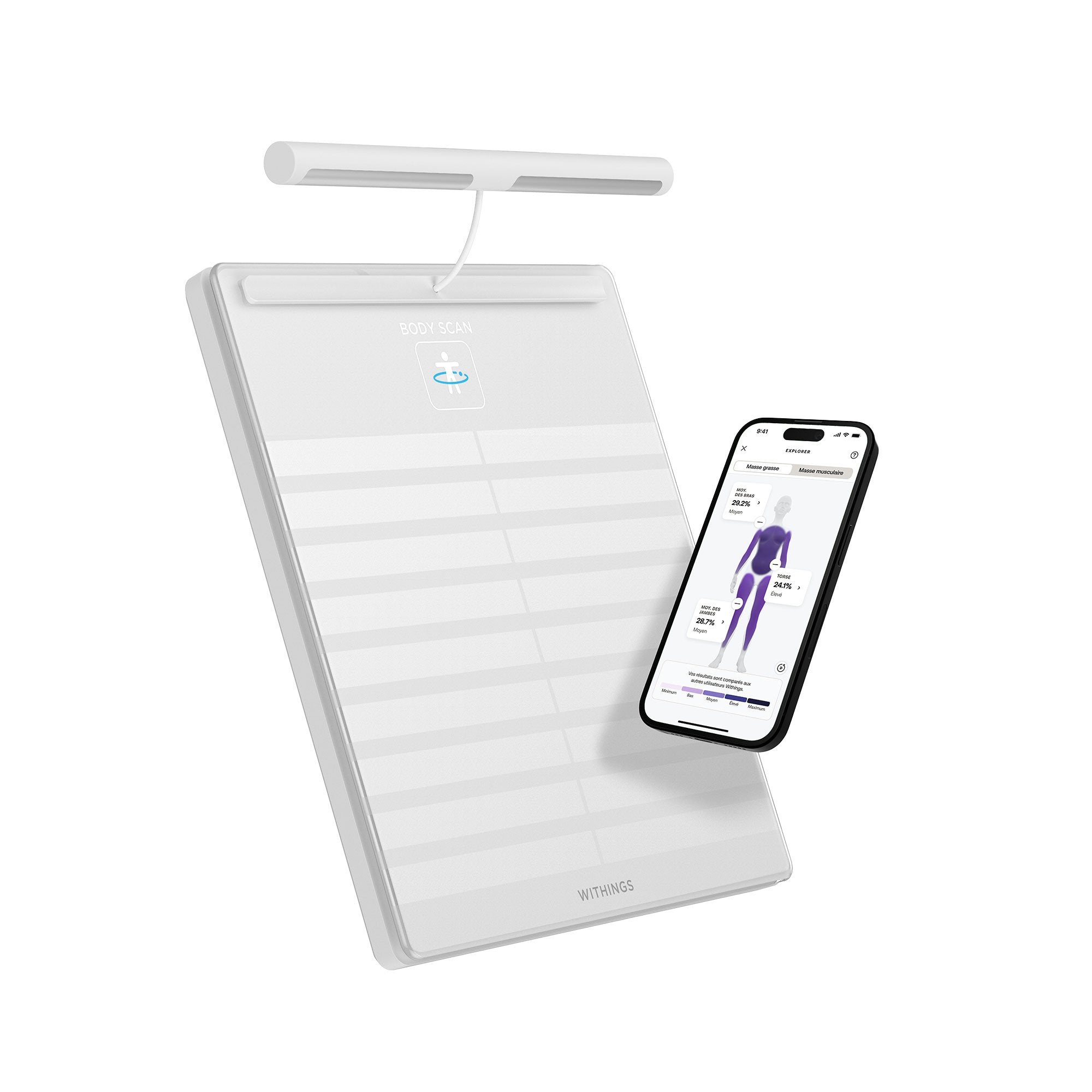Withings Body Scan Wifi Smart Scale, White-Segmental Body Composition Step On Withings LCD Display 440 lbs. / 200 kg White
