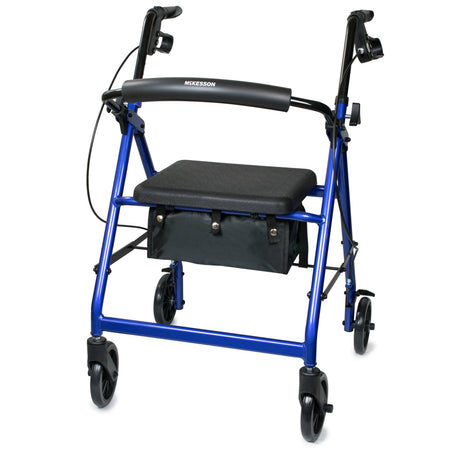 McKesson Folding Aluminum Four-Wheel Rollator, Blue-4 Wheel Rollator McKesson Blue Adjustable Height / Folding Aluminum Frame