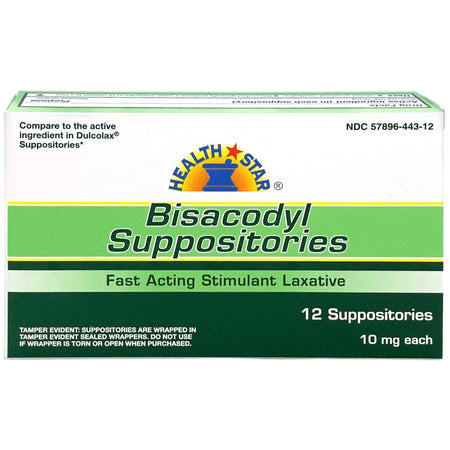 Health*Star Bisacodyl Laxative-Laxative Health Star Suppository 12 per Box 10 mg Strength Bisacodyl USP