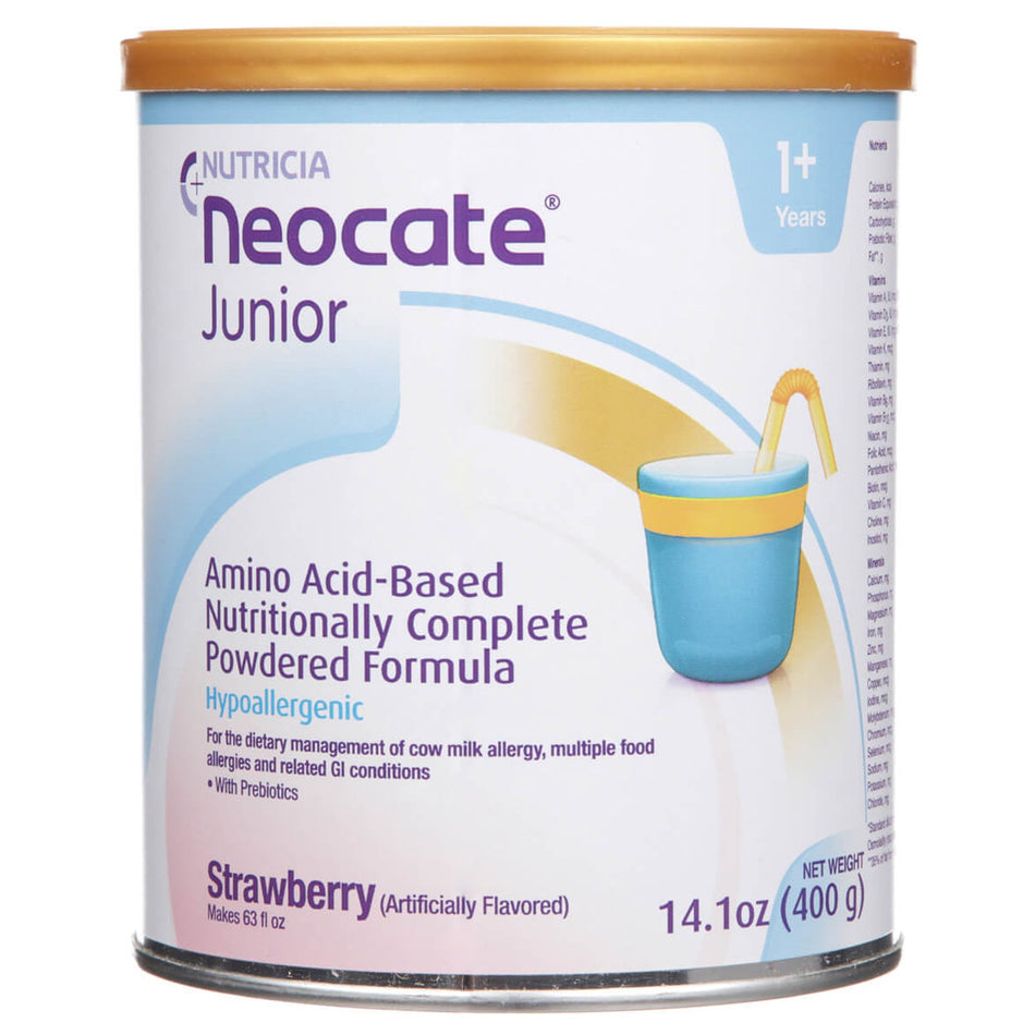 Neocate� Junior with Prebiotics Amino Acid�Based Nutritionally Complete Powdered Formula, Strawberry, 14.1-ounce can-Pediatric Oral Supplement Neocate� Junior with Prebiotics Strawberry Flavor 14.1 oz. Can Powder Amino Acid Food Allergies
