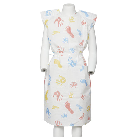 Graham Medical Tiny Tracks Print Pediatric Exam Gown-Patient Exam Gown Child Size Kid Design (Hand and Foot Print) Disposable