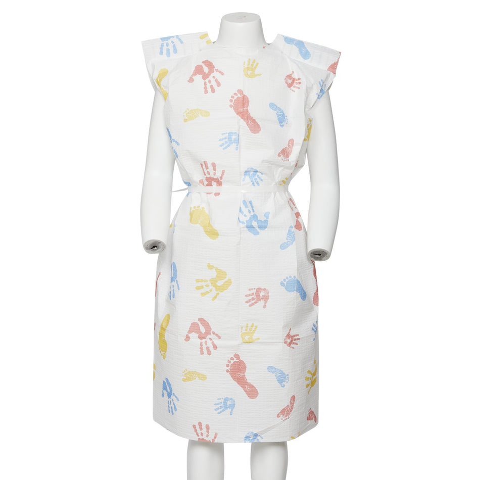 Graham Medical Tiny Tracks Print Pediatric Exam Gown-Patient Exam Gown Child Size Kid Design (Hand and Foot Print) Disposable