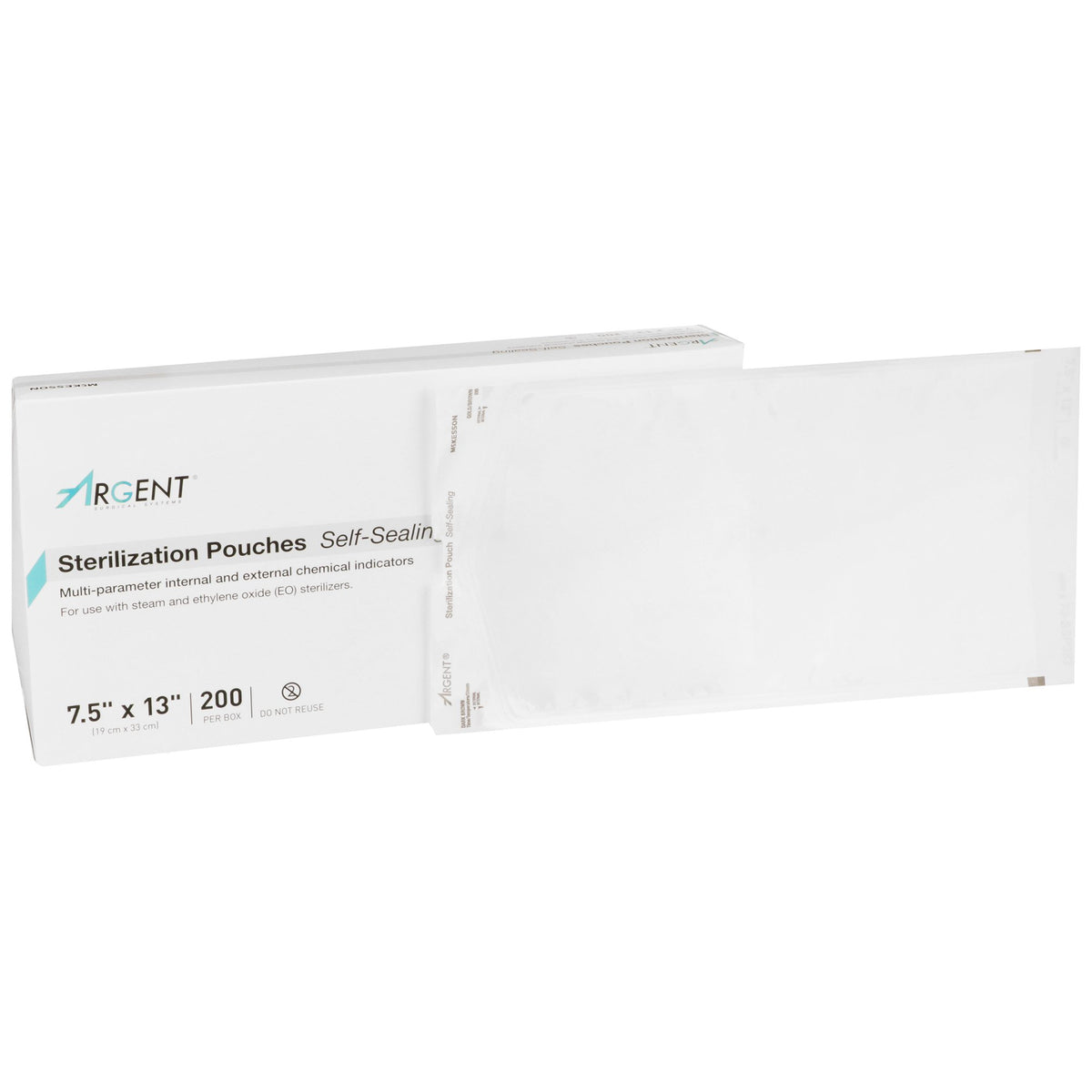 McKesson Argent Sure-Check Sterilization Pouch, 7 x 13 Inch-Sterilization Pouch McKesson Argent Sure-Check Ethylene Oxide (EO) Gas / Steam 7-1/2 X 13 Inch Transparent / Blue Self Seal Paper / Film