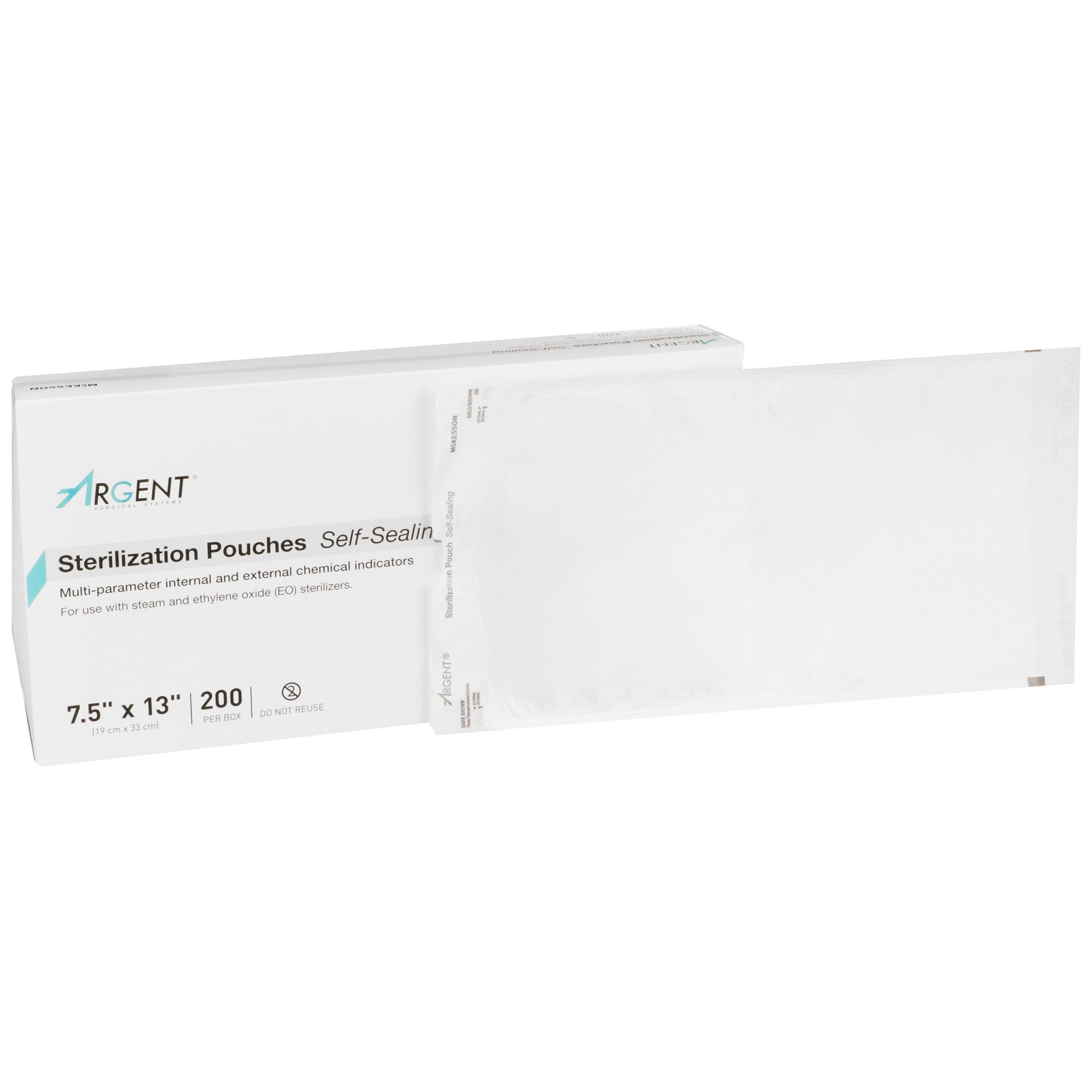 McKesson Argent Sure-Check Sterilization Pouch, 7 x 13 Inch-Sterilization Pouch McKesson Argent Sure-Check Ethylene Oxide (EO) Gas / Steam 7-1/2 X 13 Inch Transparent / Blue Self Seal Paper / Film