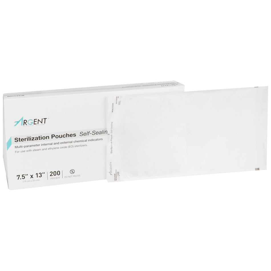McKesson Argent Sure-Check Sterilization Pouch, 7 x 13 Inch-Sterilization Pouch McKesson Argent Sure-Check Ethylene Oxide (EO) Gas / Steam 7-1/2 X 13 Inch Transparent / Blue Self Seal Paper / Film