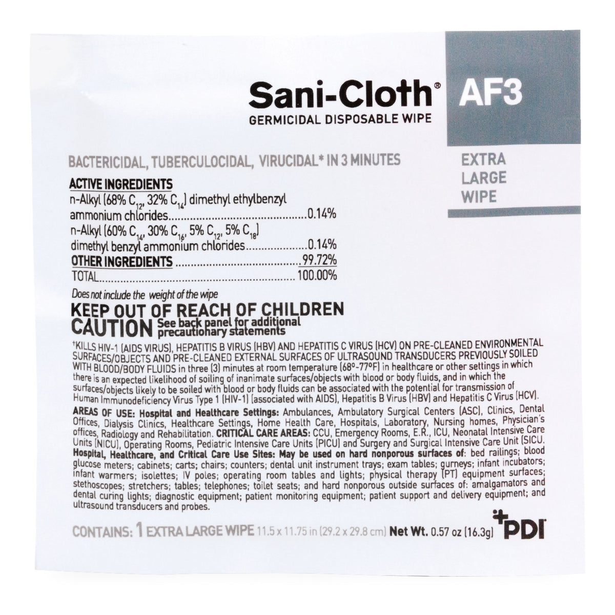 Sani-Cloth AF3 Germicidal Extra Large Disinfectant Wipes, Individual Packet, 50 ct.-Sani-Cloth AF3 Surface Disinfectant Cleaner Premoistened Germicidal Manual Pull Wipe 50 Count Individual Packet Mild Scent NonSterile