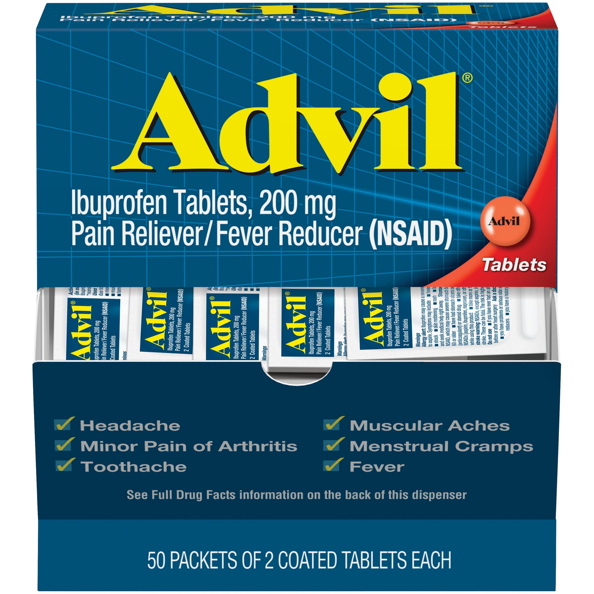 Advil Ibuprofen Pain Relief Tablet-Pain Relief Advil 200 mg Strength Ibuprofen Tablet 50 per Box