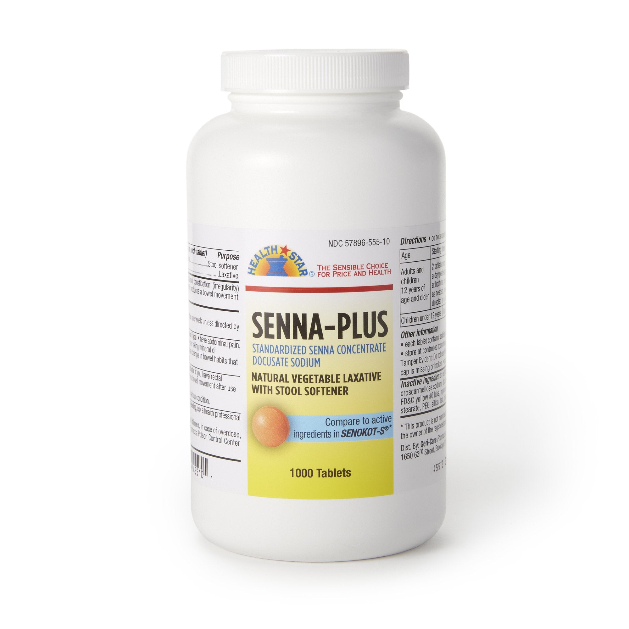 Geri-Care Senna Plus Docusate Sodium / Sennosides Stool Softener-"Stool Softener / Laxative Geri-Care Senna Plus Tablet 1,000 per Bottle 50 mg - 8.6 mg Strength Docusate Sodium / Sennosides"