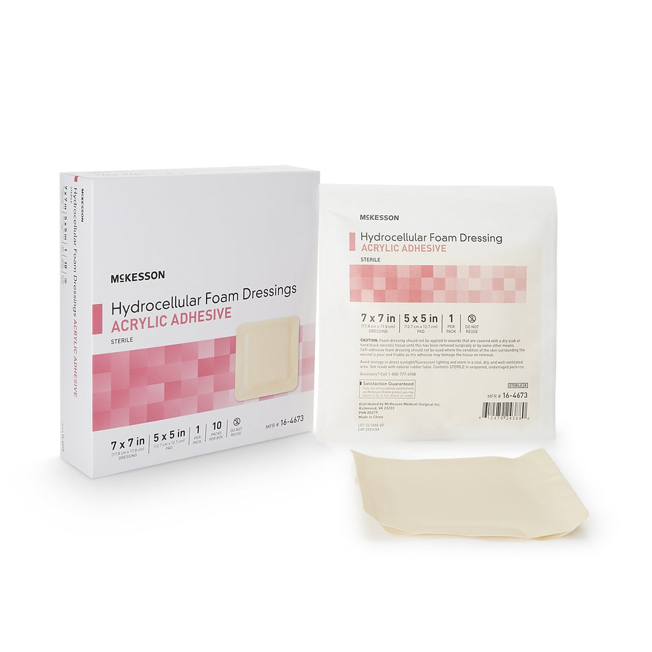 McKesson Acrylic Adhesive with Border Foam Dressing, 7 x 7 Inch-Foam Dressing McKesson 7 X 7 Inch With Border Film Backing Acrylic Adhesive Square Sterile