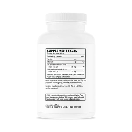 Thorne Super EPA Dietary Supplement-Dietary Supplement THORNE Super EPA EPA / DHA 425 mg - 275 mg Strength Gelcap 90 per Bottle
