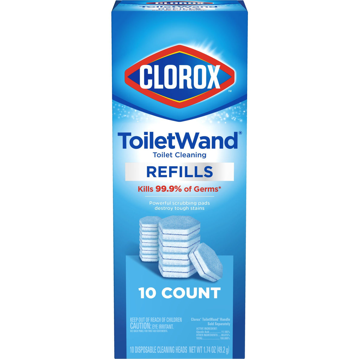 Clorox ToiletWand Toilet Cleaning Refill Pads-"Toilet Bowl Cleaner Disinfecting Refill Pads Clorox Blue / White, 3 Inch, Sponge Head"